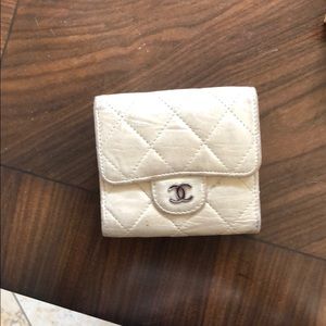 Used Cream Chanel Double sided wallet